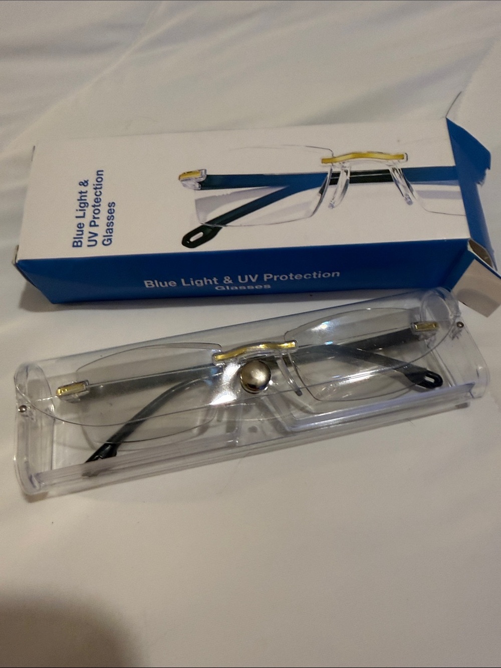 Blue Light Blocking Rimless Glasses for Men - Clear/Gold